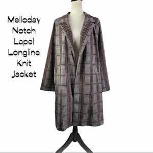 Melody Notch Lapel Longline Knit Plaid Jacket 1X EUC